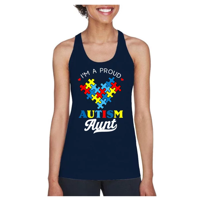 I'm A Proud Autism Aunt Autism Awareness Heart Niece Nephew Women's Racerback Tank