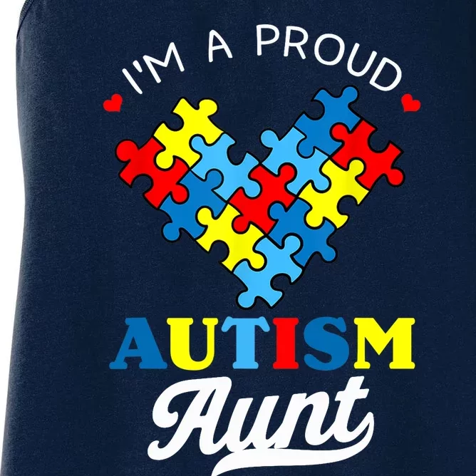 I'm A Proud Autism Aunt Autism Awareness Heart Niece Nephew Women's Racerback Tank