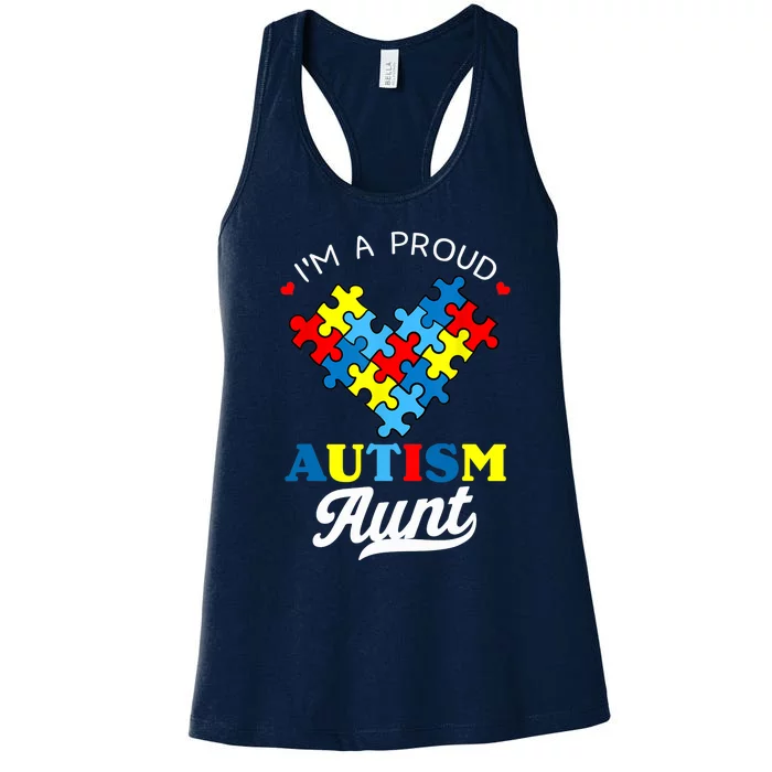 I'm A Proud Autism Aunt Autism Awareness Heart Niece Nephew Women's Racerback Tank