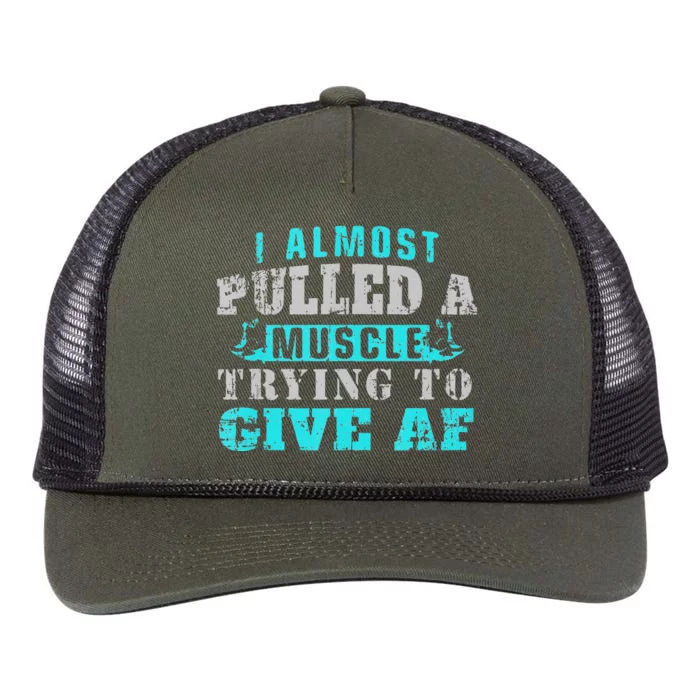 I Almost Pulled A Muscle Trying To Give AF Funny Jokes Gym Retro Rope Trucker Hat Cap