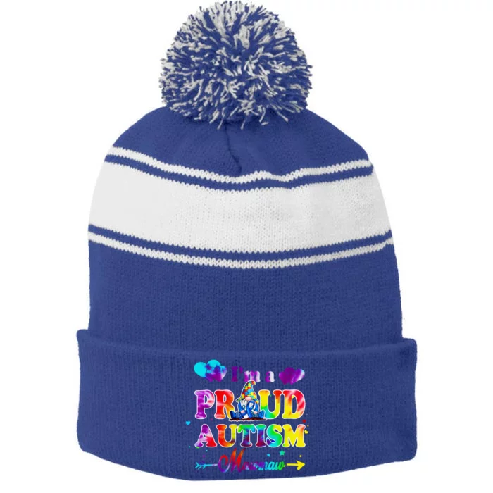 I'm A Proud Autism Mawmaw Tie Dye Gnome Great Gift Stripe Pom Pom Beanie