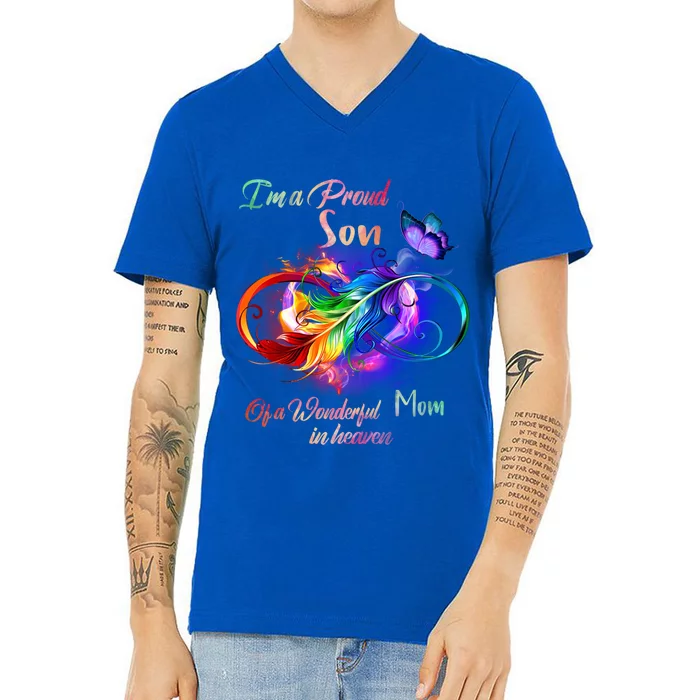 Im A Proud Son Of Wonderful Mom In Heaven Feather Infinity Gift V-Neck T-Shirt