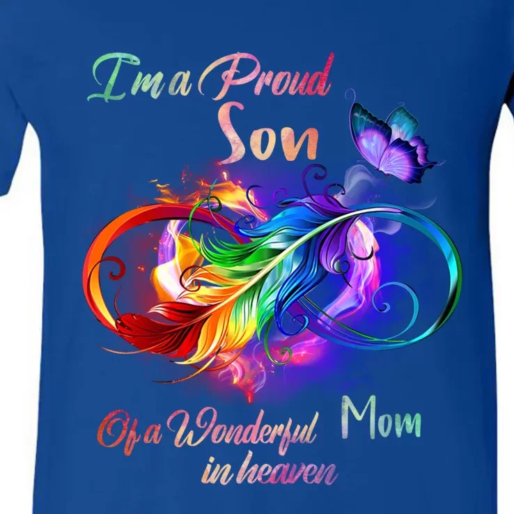 Im A Proud Son Of Wonderful Mom In Heaven Feather Infinity Gift V-Neck T-Shirt