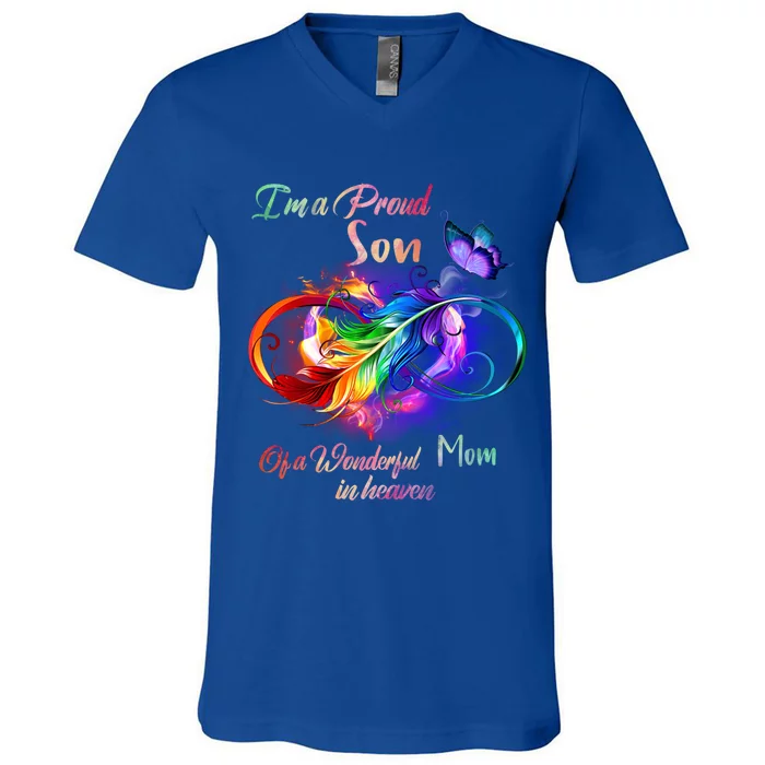 Im A Proud Son Of Wonderful Mom In Heaven Feather Infinity Gift V-Neck T-Shirt