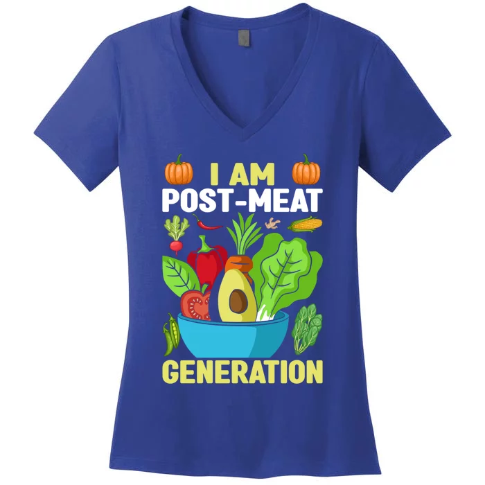 I Am Post Meat Generation Funny Veganism Veggie Vegetable Cute Gift Women's V-Neck T-Shirt