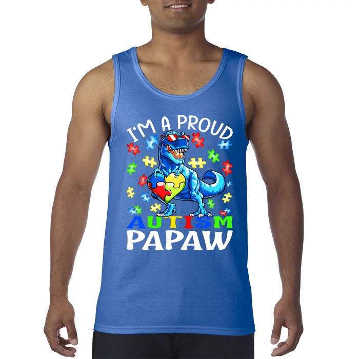 I'm A Proud Autism Papaw Dinosaur Gift Tank Top