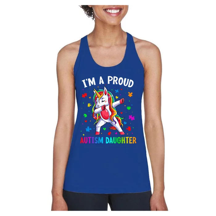 IM A Proud Autism Daughter Dabbing Unicorn Autism Awareness Meaningful Gift Women's Racerback Tank