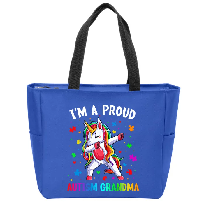 IM A Proud Autism Grandma Dabbing Unicorn Autism Awareness Funny Gift Zip Tote Bag