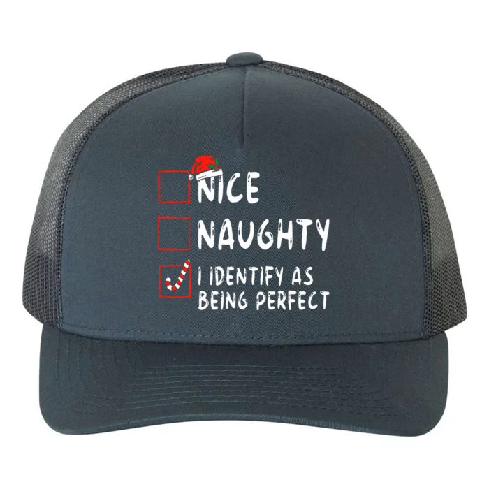 Identify As Perfect Funny Naughty Nice List Christmas Yupoong Adult 5-Panel Trucker Hat