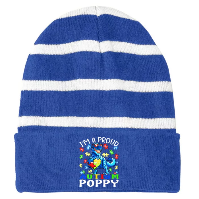 I'm A Proud Autism Poppy Dinosaur Funny Gift Striped Beanie with Solid Band