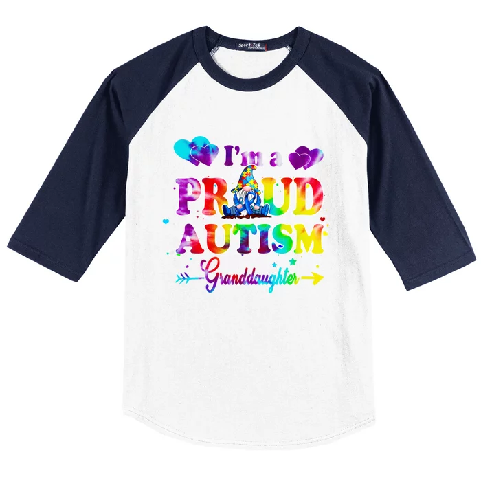 I'm A Proud Autism Granddaughter Tie Dye Gnome Cool Gift Baseball Sleeve Shirt