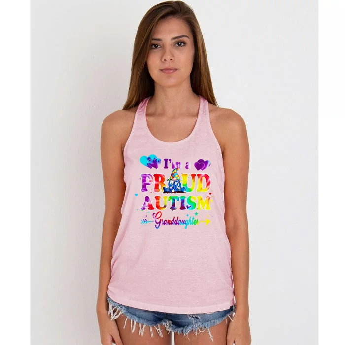 I'm A Proud Autism Granddaughter Tie Dye Gnome Cool Gift Women's Knotted Racerback Tank