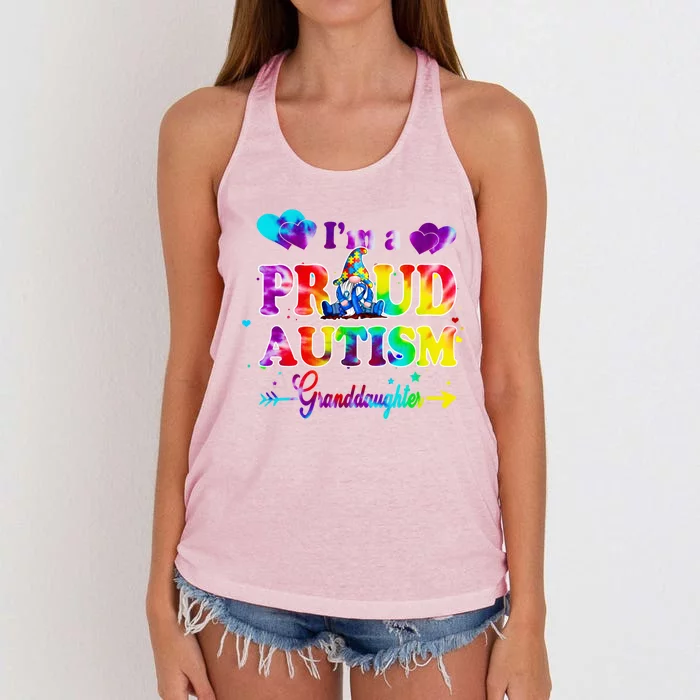 I'm A Proud Autism Granddaughter Tie Dye Gnome Cool Gift Women's Knotted Racerback Tank