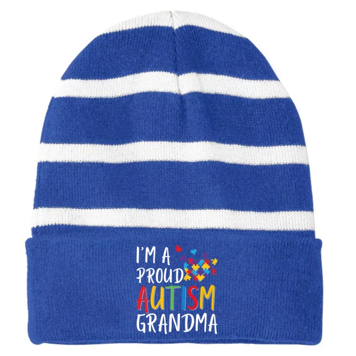 I'm A Proud Autism Grandma Awareness Puzzle Ribbon Cute Gift Striped Beanie with Solid Band