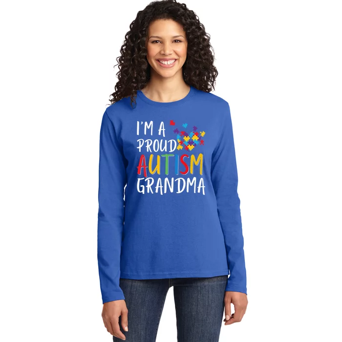 I'm A Proud Autism Grandma Awareness Puzzle Ribbon Cute Gift Ladies Long Sleeve Shirt