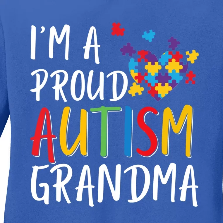 I'm A Proud Autism Grandma Awareness Puzzle Ribbon Cute Gift Ladies Long Sleeve Shirt