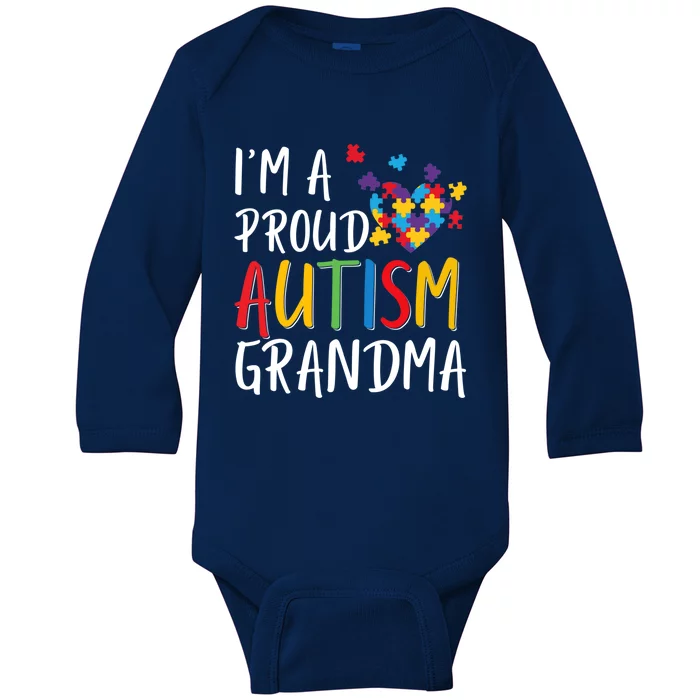 I'm A Proud Autism Grandma Awareness Puzzle Ribbon Cute Gift Baby Long Sleeve Bodysuit