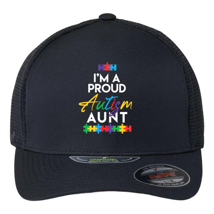 I'm A Proud Autism Aunt Funny Gift Heart Puzzle Funny Gift Flexfit Unipanel Trucker Cap