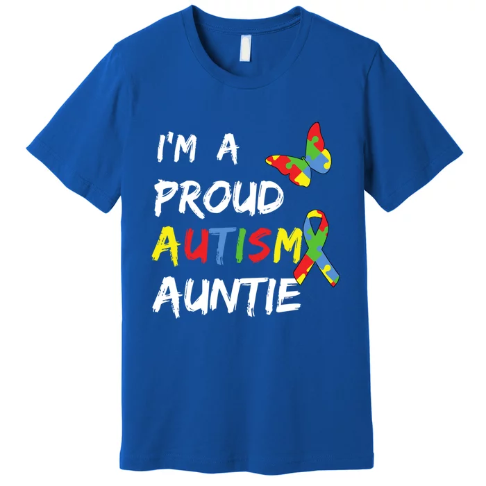 I'm A Proud Autism Auntie Awareness Puzzle Ribbon Cute Gift Premium T-Shirt