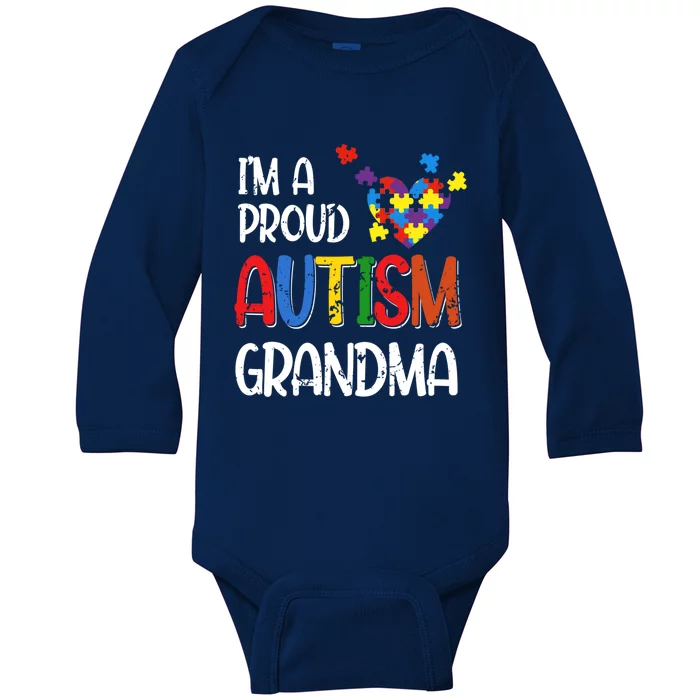 I'm A Proud Autism Grandma Autism Awareness Costume Heart Funny Gift Baby Long Sleeve Bodysuit