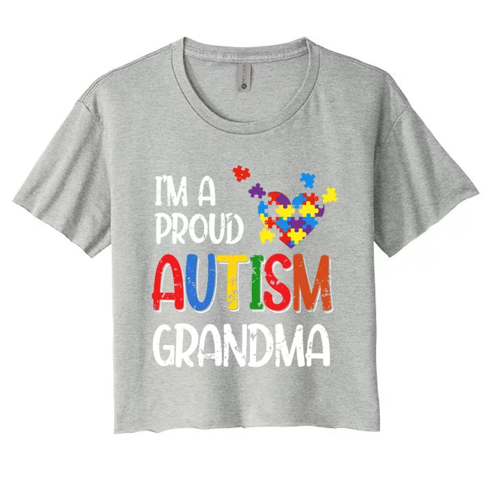 I'm A Proud Autism Grandma Autism Awareness Costume Heart Funny Gift Women's Crop Top Tee