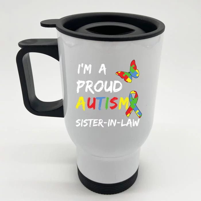 I'm A Proud Autism Sistercool Giftincool Giftlaw Awareness Puzzle Ribbon Gift Front & Back Stainless Steel Travel Mug