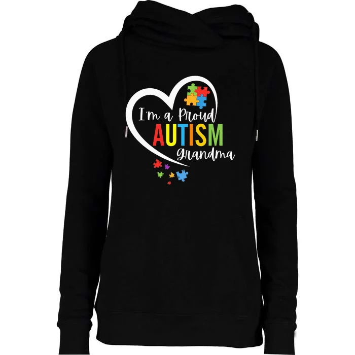 I'm A Proud Grandma Love Heart Autism Awareness Puzzle Womens Funnel Neck Pullover Hood