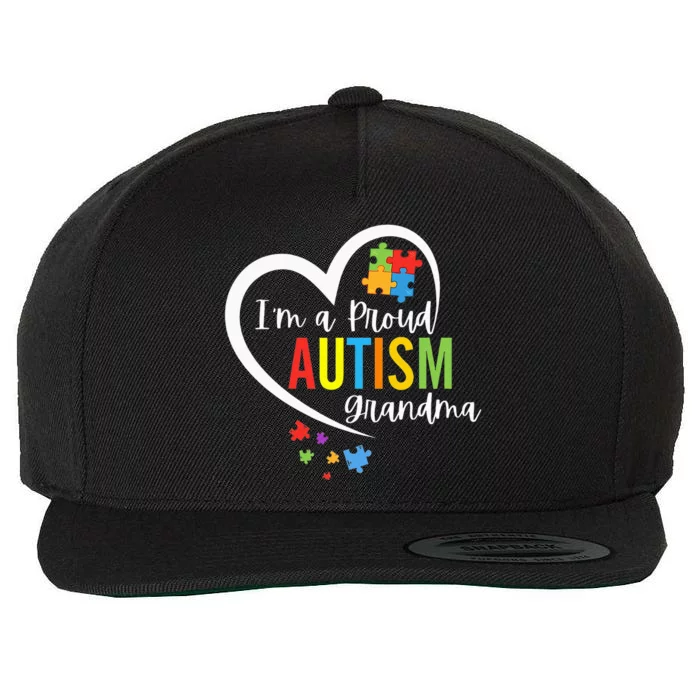 I'm A Proud Grandma Love Heart Autism Awareness Puzzle Wool Snapback Cap