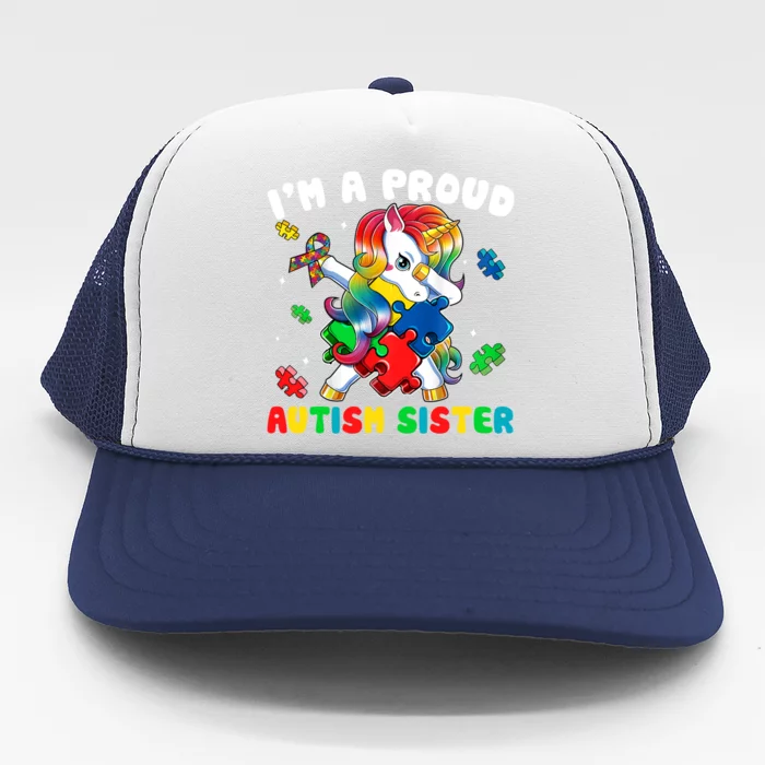 I'm A Proud Sister Dabbing Unicorn Autism Awareness Puzzle Gift Trucker Hat