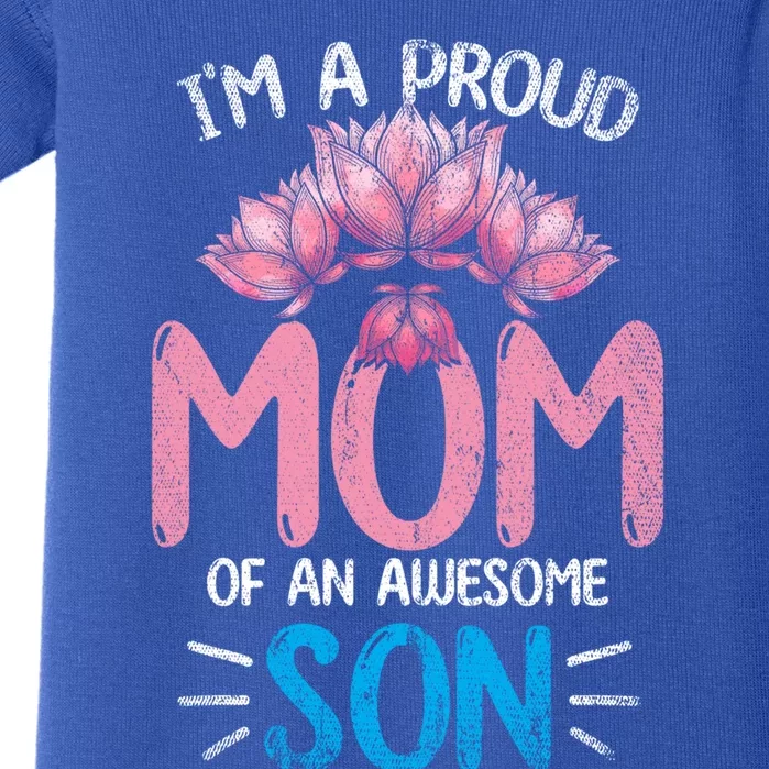 Im A Proud Mom Of An Awesome Son Mothers Day Floral Mom Gift Baby Bodysuit