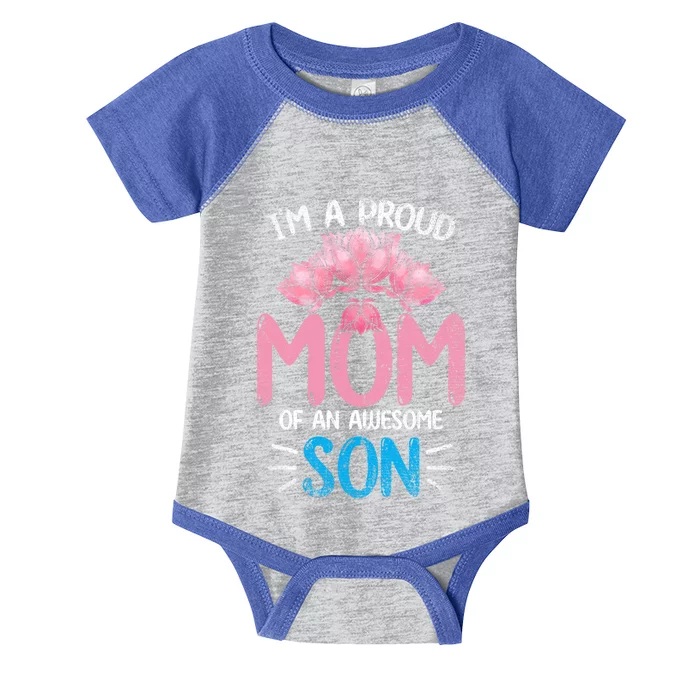 Im A Proud Mom Of An Awesome Son Mothers Day Floral Mom Gift Infant Baby Jersey Bodysuit