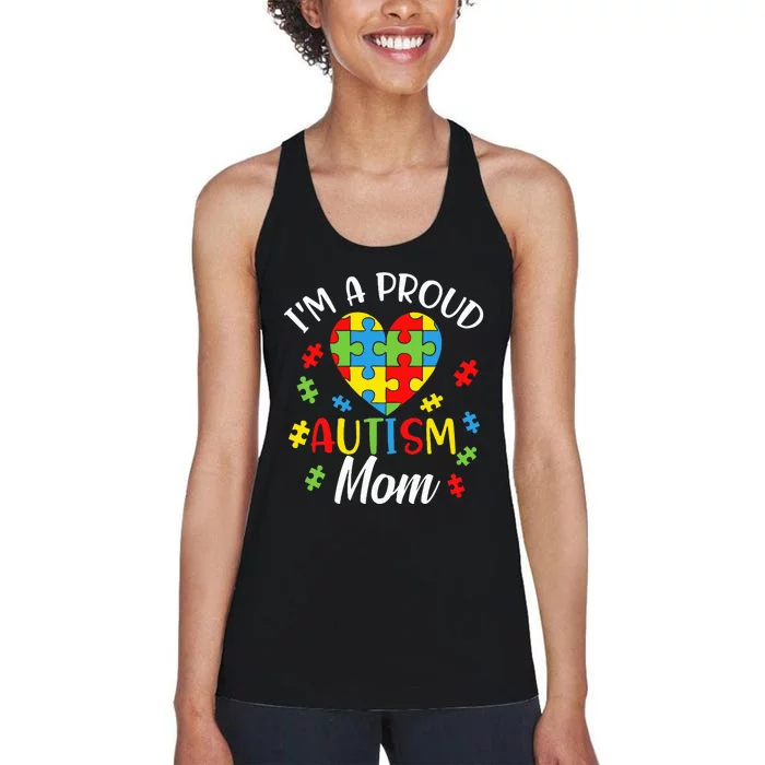 IM A Proud Mom Autism Awareness Autistic Heart Son Daughter Women's Racerback Tank