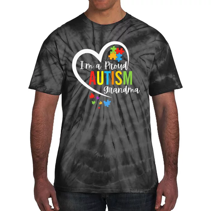 I'm A Proud Grandma Love Puzzle Heart Autism Tie-Dye T-Shirt