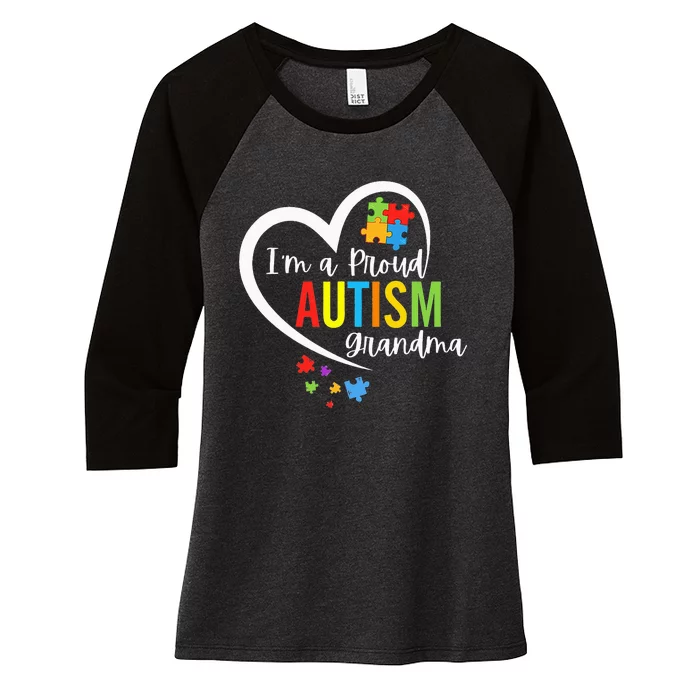 I'm A Proud Grandma Love Puzzle Heart Autism Women's Tri-Blend 3/4-Sleeve Raglan Shirt