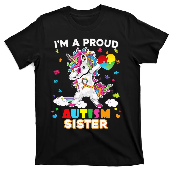 I'm A Proud Sister Dabbing Unicorn Autism Puzzle T-Shirt