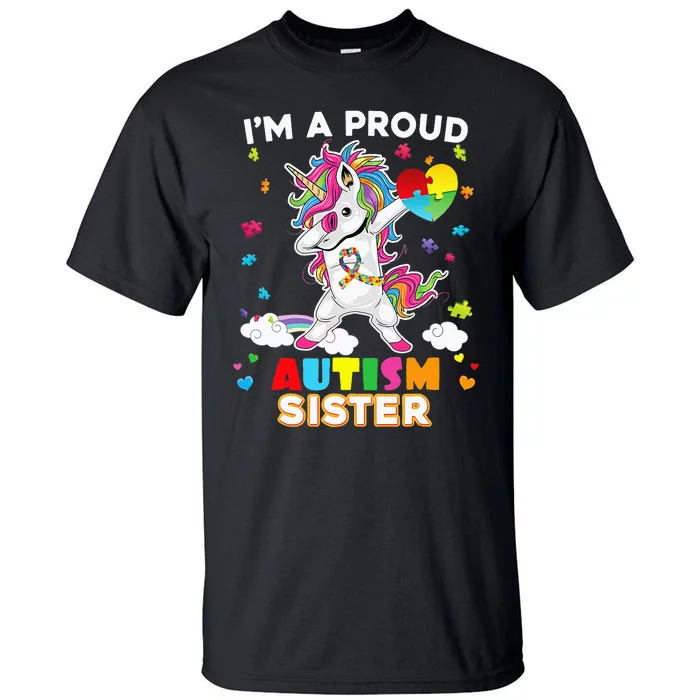 I'm A Proud Sister Dabbing Unicorn Autism Puzzle Tall T-Shirt