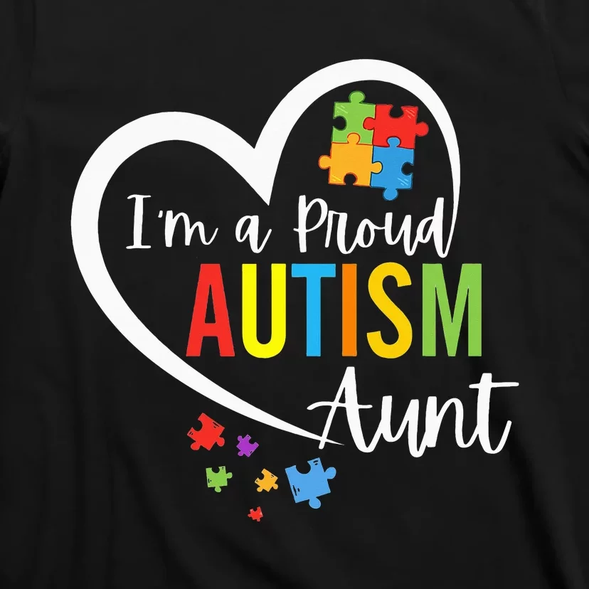 I'm A Proud Autism Aunt Love Heart Autism Awareness Puzzle T-Shirt