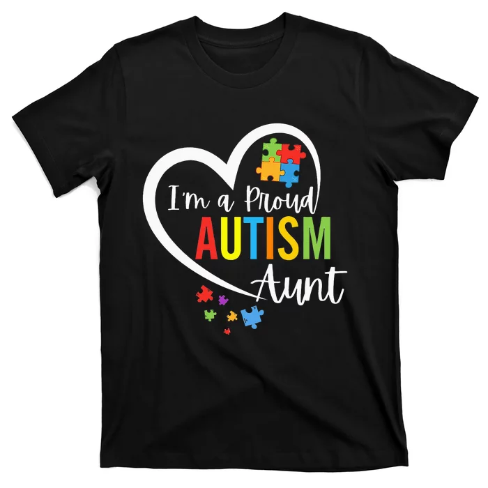 I'm A Proud Autism Aunt Love Heart Autism Awareness Puzzle T-Shirt