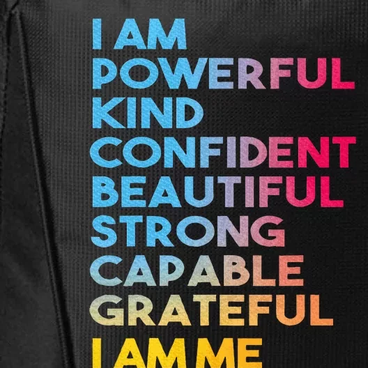 I Am Powerful Kind Confident Beautiful Strong Capable Quote City Backpack