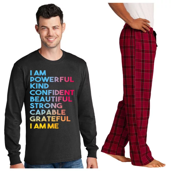 I Am Powerful Kind Confident Beautiful Strong Capable Quote Long Sleeve Pajama Set