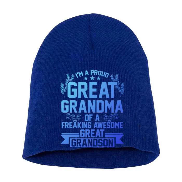 Im A Proud Grandma Of A Grandson Grandson Gift Short Acrylic Beanie