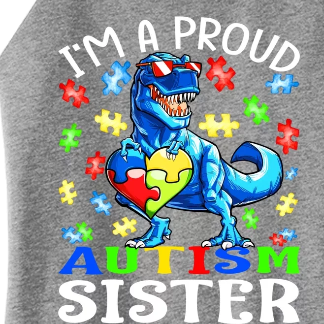 I'm A Proud Autism Sister Dinosaur Cool Gift Women’s Perfect Tri Rocker Tank