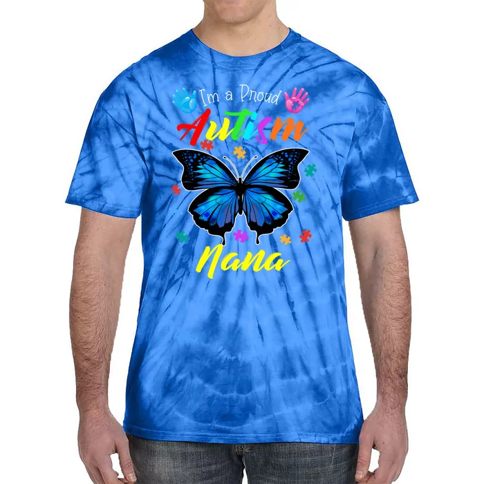 IM A Proud Autism Nana Butterfly Puzzle Autism Awareness Great Gift Tie-Dye T-Shirt