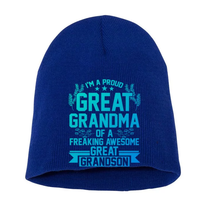 Im A Proud Grandma Of A Grandson Grandson Gift Short Acrylic Beanie