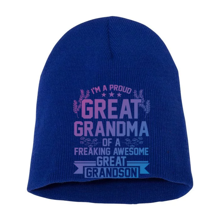 Im A Proud Grandma Of A Grandson Grandson Gift Short Acrylic Beanie