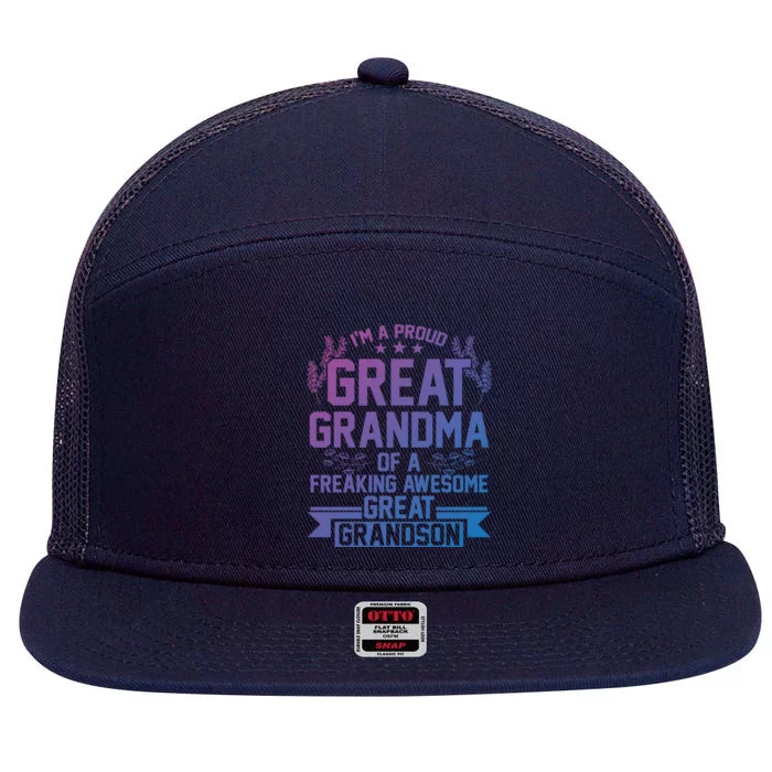 Im A Proud Grandma Of A Grandson Grandson Gift 7 Panel Mesh Trucker Snapback Hat