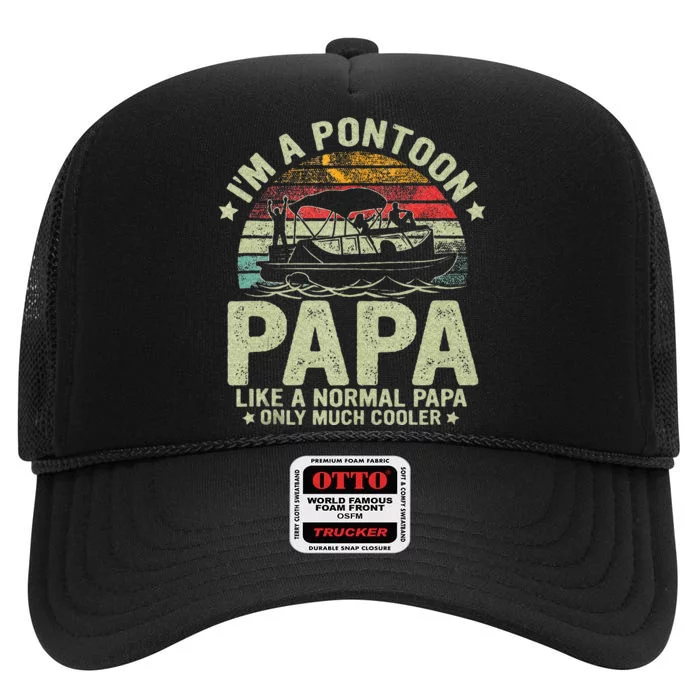 Im A Pontoon Papa Retro Vintage Captain Funny Boating High Crown Mesh Trucker Hat