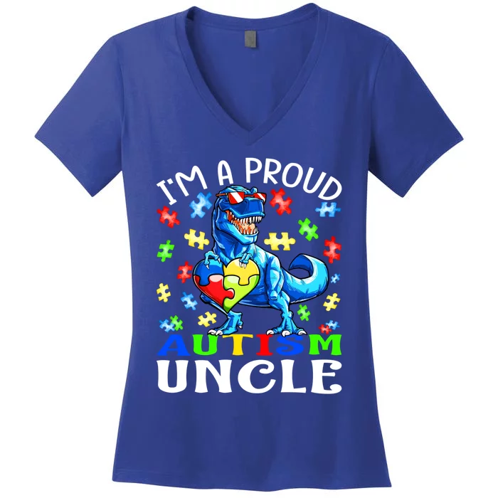 I'm A Proud Autism Uncle Dinosaur Meaningful Gift Women's V-Neck T-Shirt