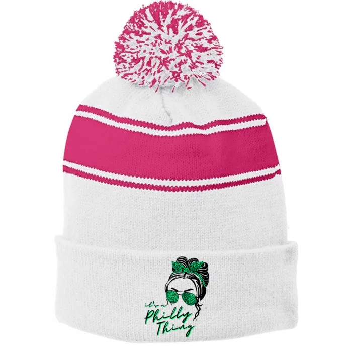 IT'S A PHILLY THING | Its A Philadelphia Thing Girl Bun Stripe Pom Pom Beanie