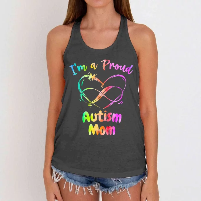 I’m a Proud Autism Mom Puzzle Heart Women's Knotted Racerback Tank